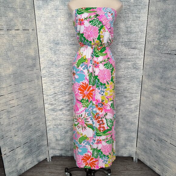 Lilly Pulitzer Target Maxi Tube Dress Floral/Tropical Print Stretchable Waist SP - Picture 2 of 7